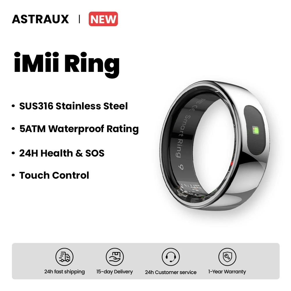 

2025 ASTRAUX Ring for Men Women with Touch Wireless Charging 5 ATM Waterproof Health Manager Heart Rate And Blood Oxygen Monitor