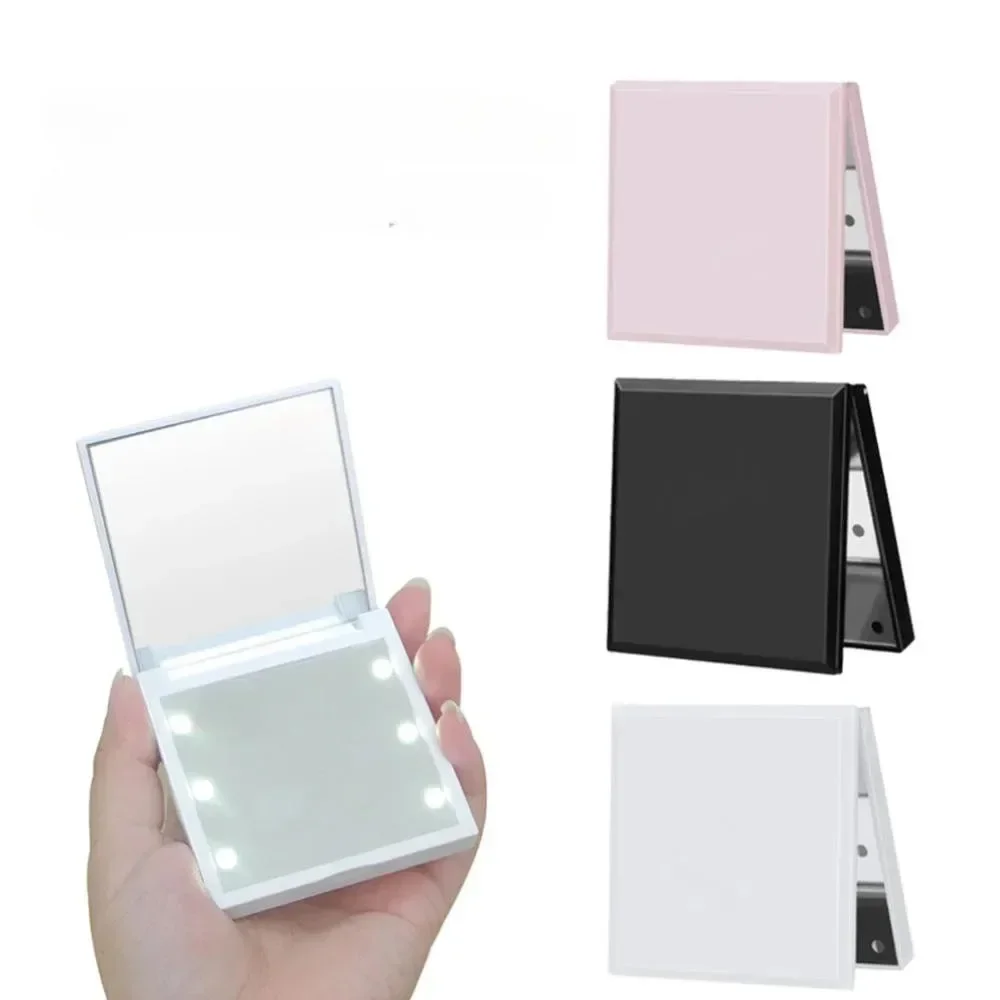 

6 Led Makeup Mirror With Light Magnifying Small Pocket Portable Travel Pink Black White Foldable Cosmetics Vanity Mirrors