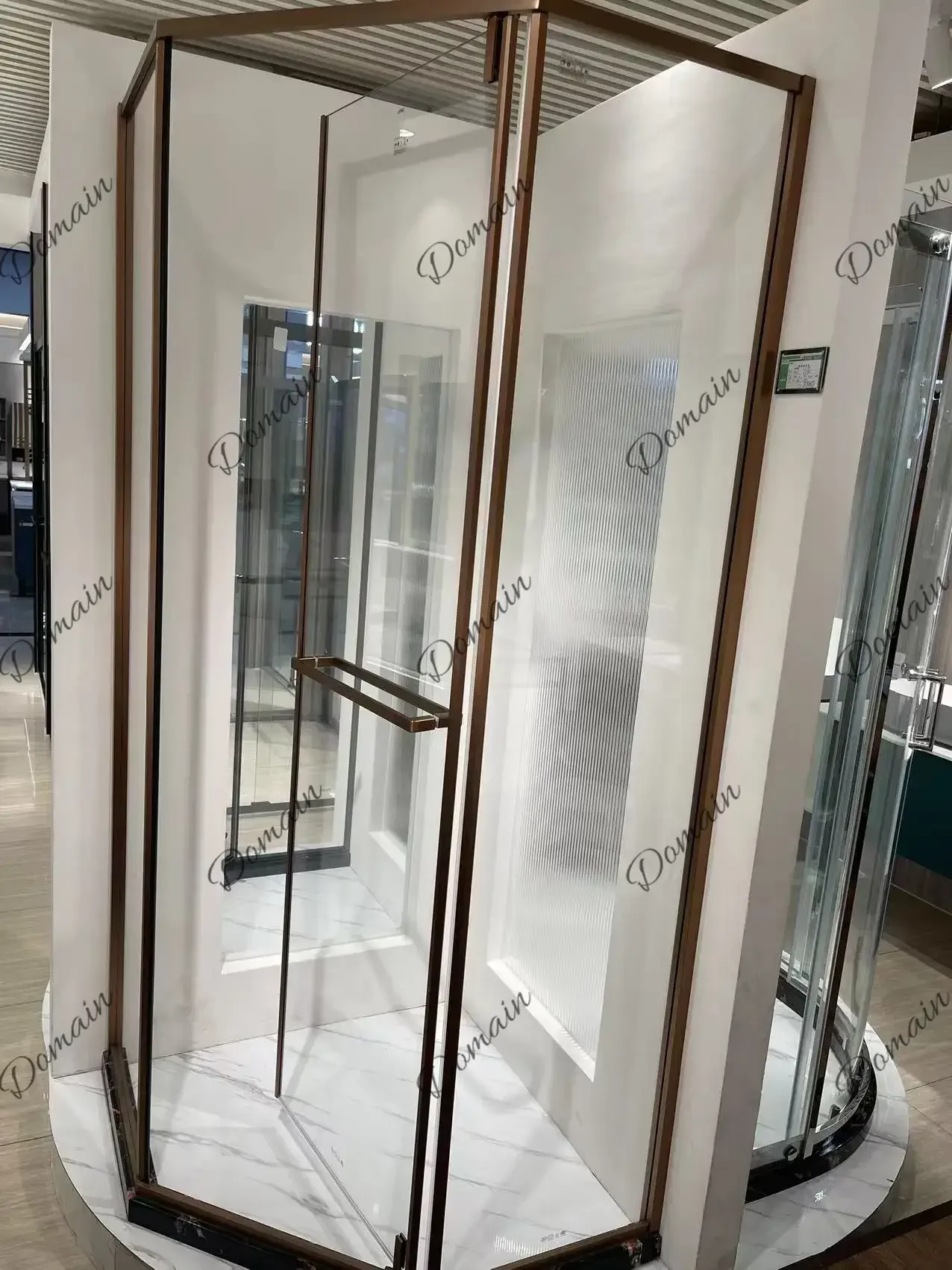 YLF 304 Stainless Steel Frame Shower Stall Enclosure Custom-Built Diamond-Shaped Glass Cabin Outward/Inward Opening Door 003