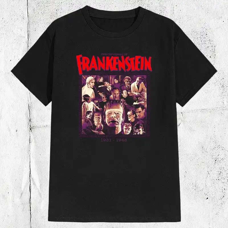The Universal Of Frankenstein Horror Movie Icon T-shirt ,Graphic Short Sleeve Crew Neck Cotton T-Shirt