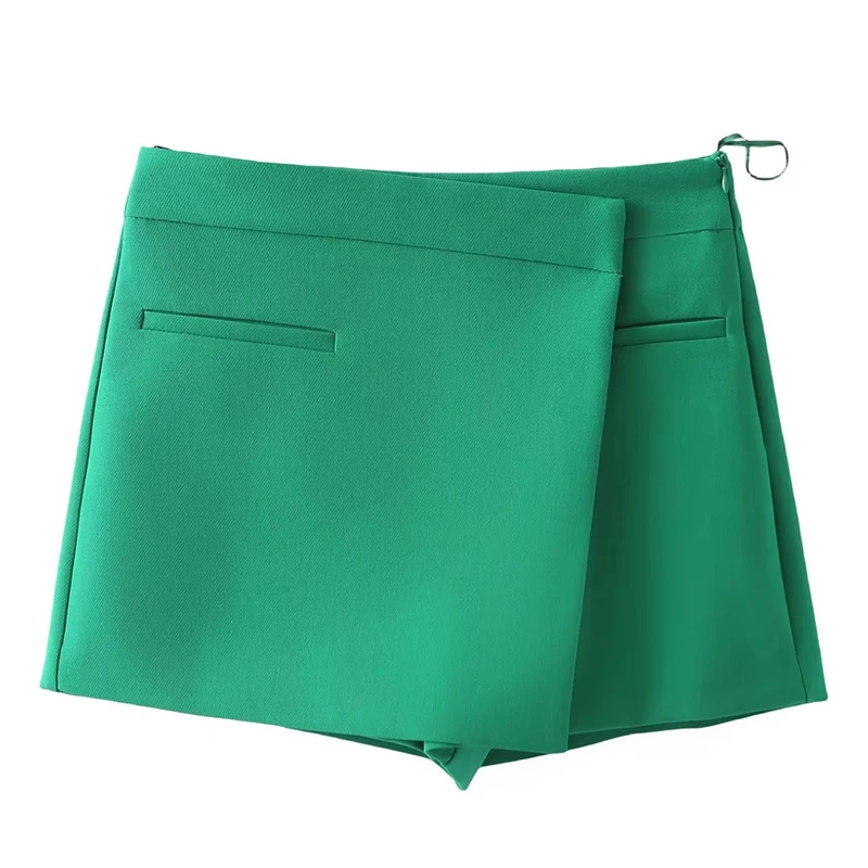 Moda dividir mini shorts saia feminina bolso cintura alta escritório senhoras saias elegante design irregular zíper shorts saias mulher