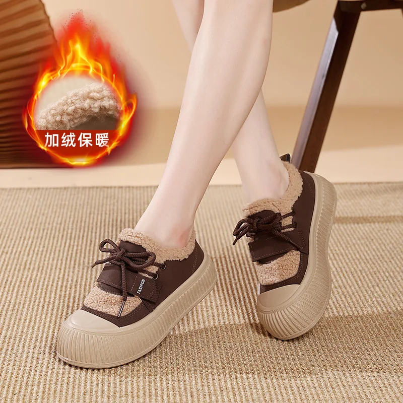 Women's Casual Shoes 2025 Winter New Warm Platform Shoes Outdoor Fashion All-match Sneakers Comfortable Low-top Vulcanized Shoes