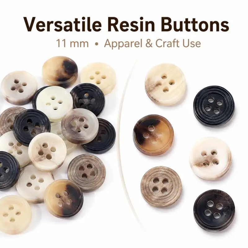 10~100 Stück 11mm Harzknöpfe mit vier Löchern für Bastelarbeiten, Hochzeitsdekoration, Anzugsjacken, Mäntel, Windbreaker, Strickjacken, Nähzubehör – Detail 1