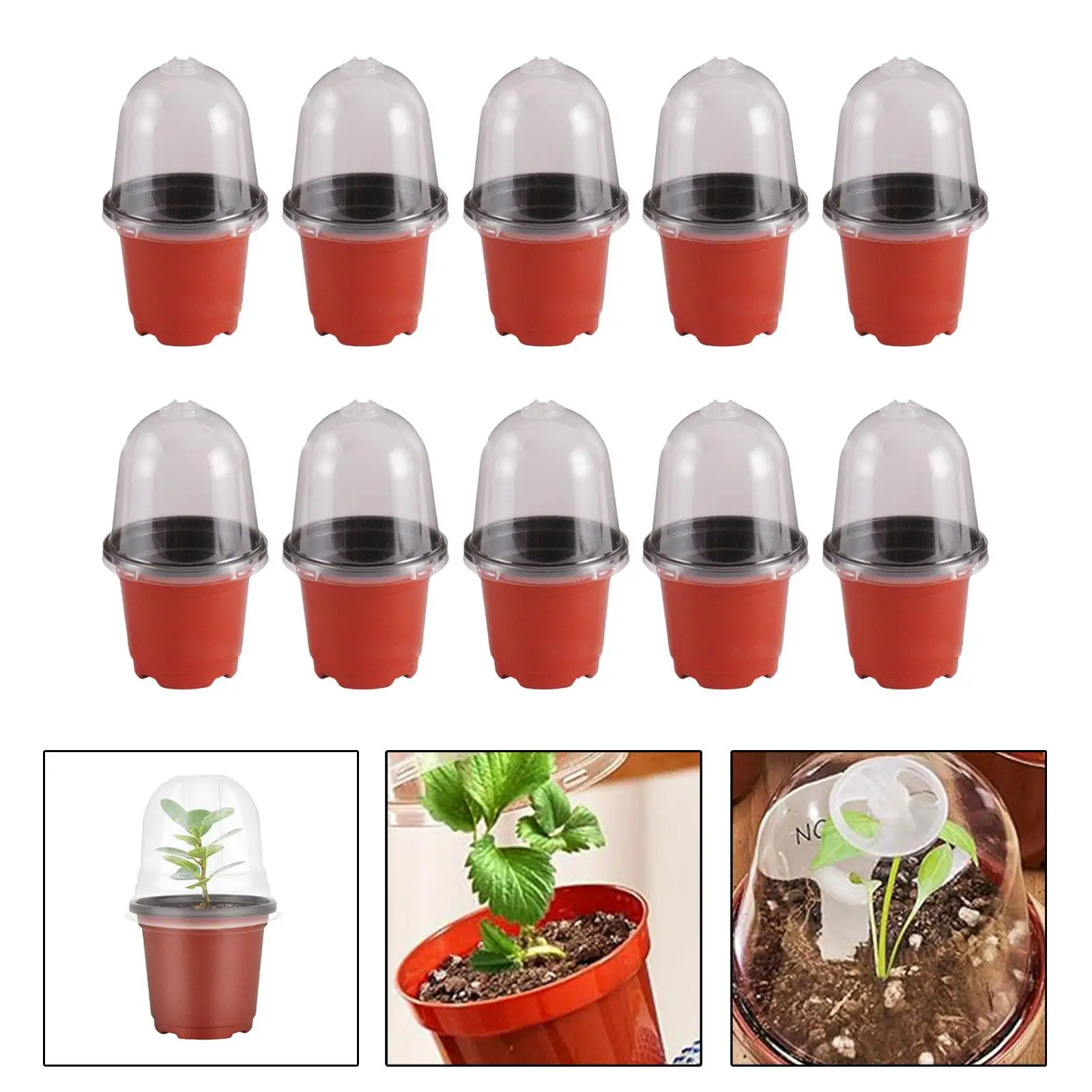 Plant Nursery Pots with Humidity Dome Lightweight Stackable Plastic Flower Pot Set for Seedlings and Vegetables