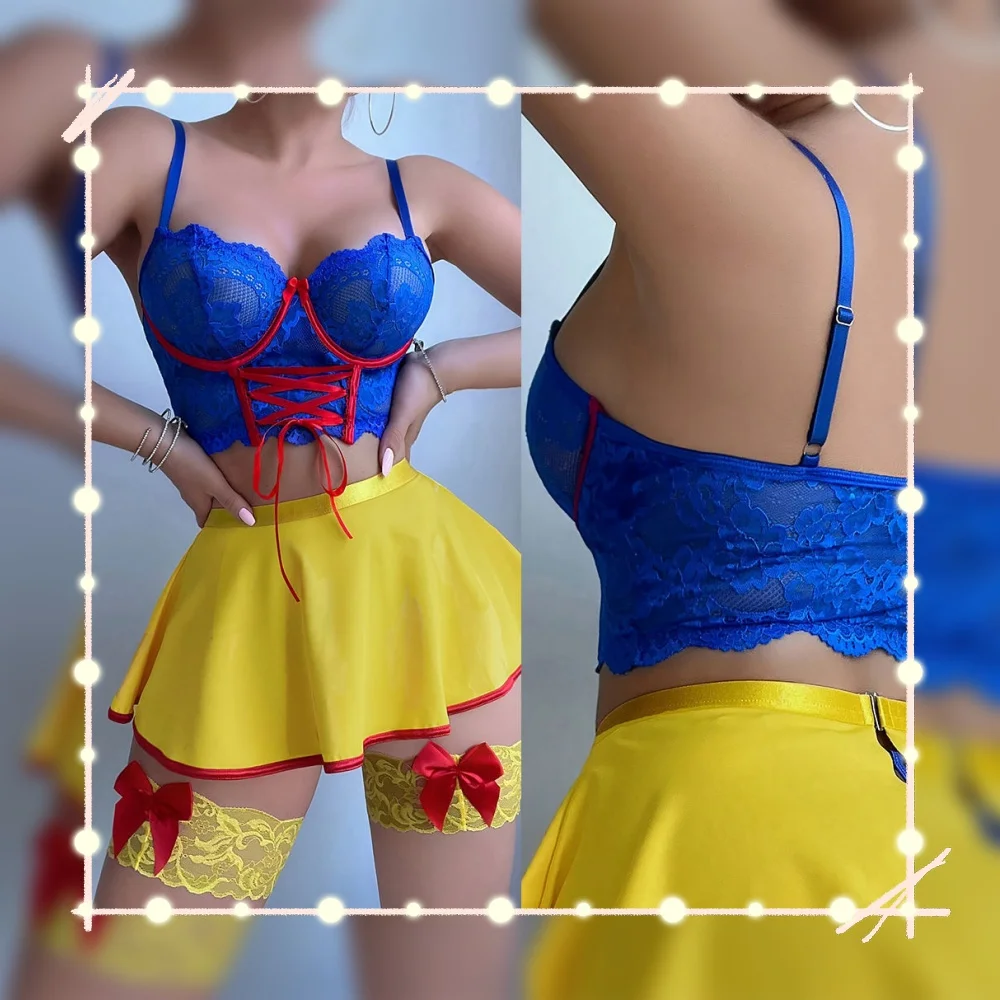 

Нижнее белье на Хэллоуин, сексуальный горячий белоснежный принцесса, бюстгальтер для косплея, стринги, юбка, 3 предмета, круглые ноги, допамин, костюм для ролевых игр