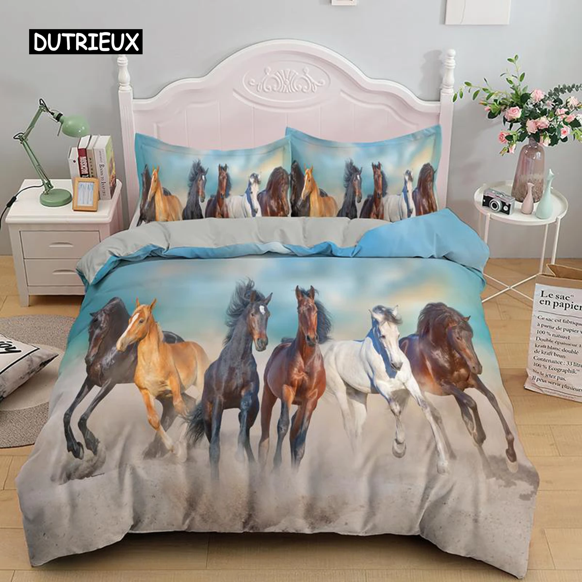 

Horses Printed Duvet Cover Set Twin Full Queen King Bedding Comforter Bedspread Soft Microfiber Quilt Cover for Kids Boys Teens