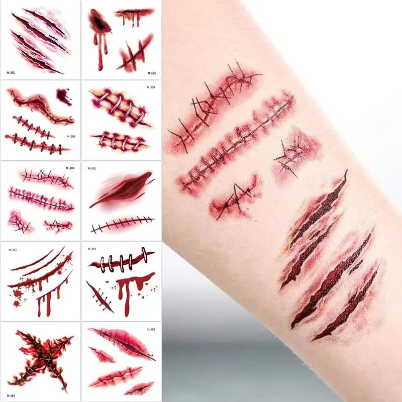 New 20Sheets 3D Realistic Scar Tattoos - Waterproof Fake Bloody Wound Stickers For Halloween Cosplay Face & Body Makeup Adults​​
