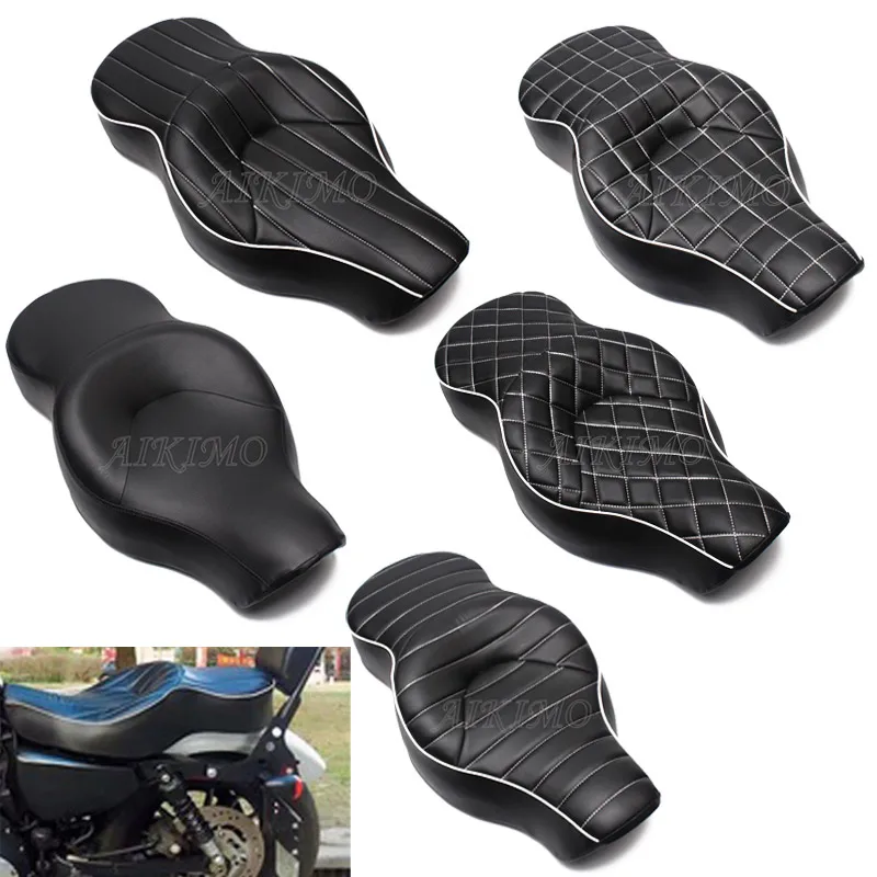 Motorcycle Black Driver+Passenger Seat 2 Two Up Sofa Seat Tour Seat Bench Rear Cushion For Harley Sportster 883 1200 2004-2003