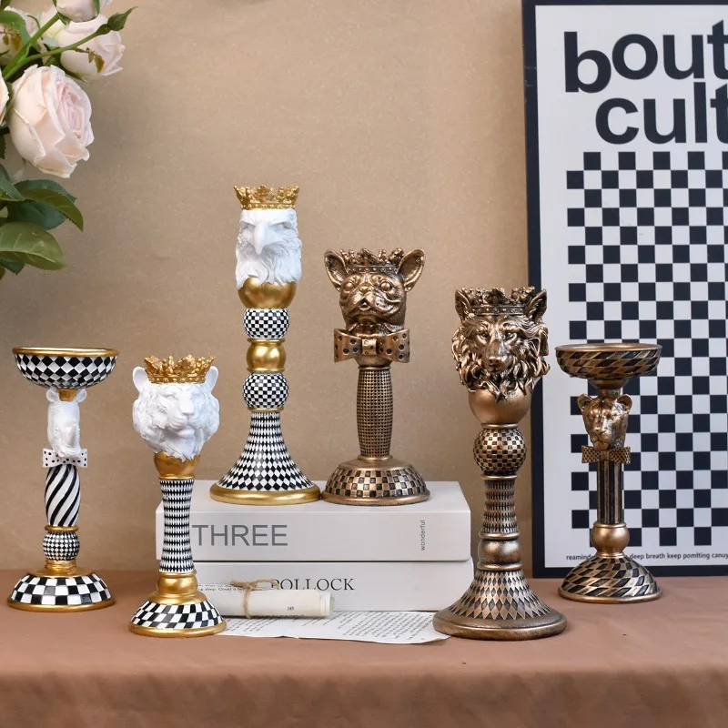 1PC Animal Head Candlestick Resin Bracket Horse Eagle Tauren Monkey Lion Tiger Wolf Statue Zebra