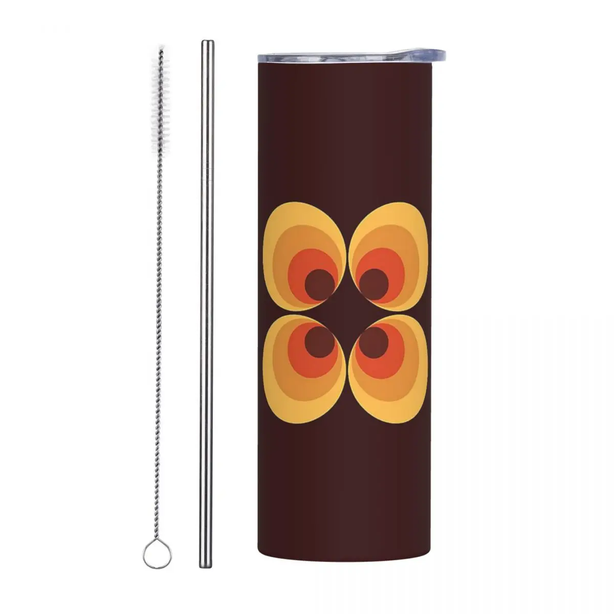 Retro Orang Stainless Steel Tumbler Vacuum Insulated Mugs Thermal Cold Bottle Straw With Lid 20oz