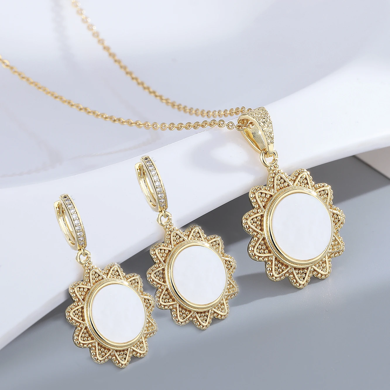 

S925 Silver Drop Earrings Necklace Set for Women Vintage Jewelry Set Natural Shell Wedding Engagement Gifts