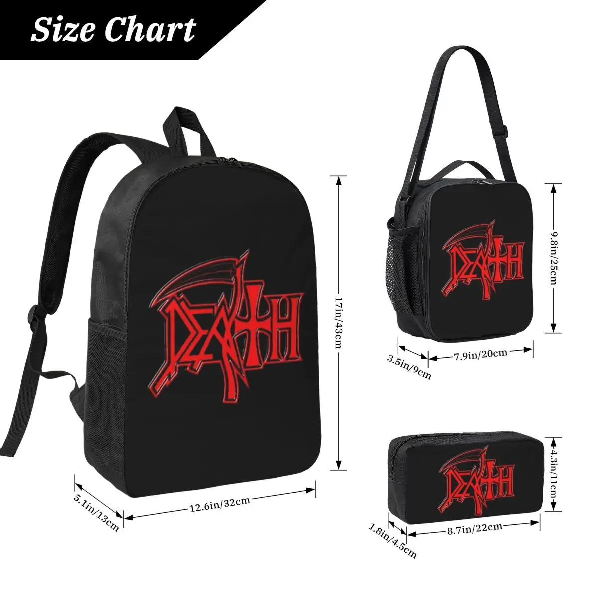 Death Metal Band Backpack Boys Girls BookBag School Bag Laptop Shoulder Bags 3ps Insulated Lunch Bag Pencil Case