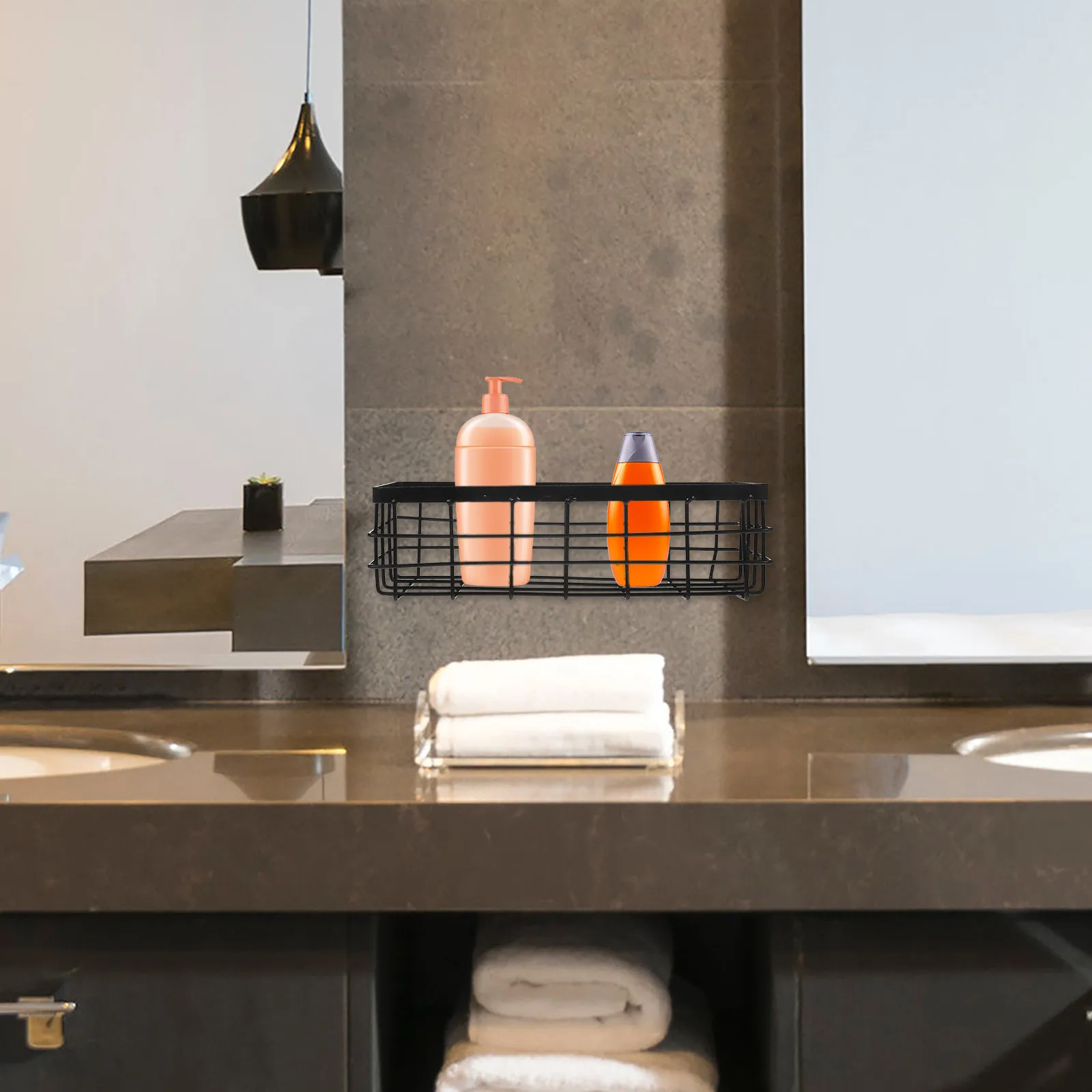 Metal Rectangular Wall-Mounted Bathroom Storage Basket for Toothbrush, Cups, Toothpaste & Shower Organizer