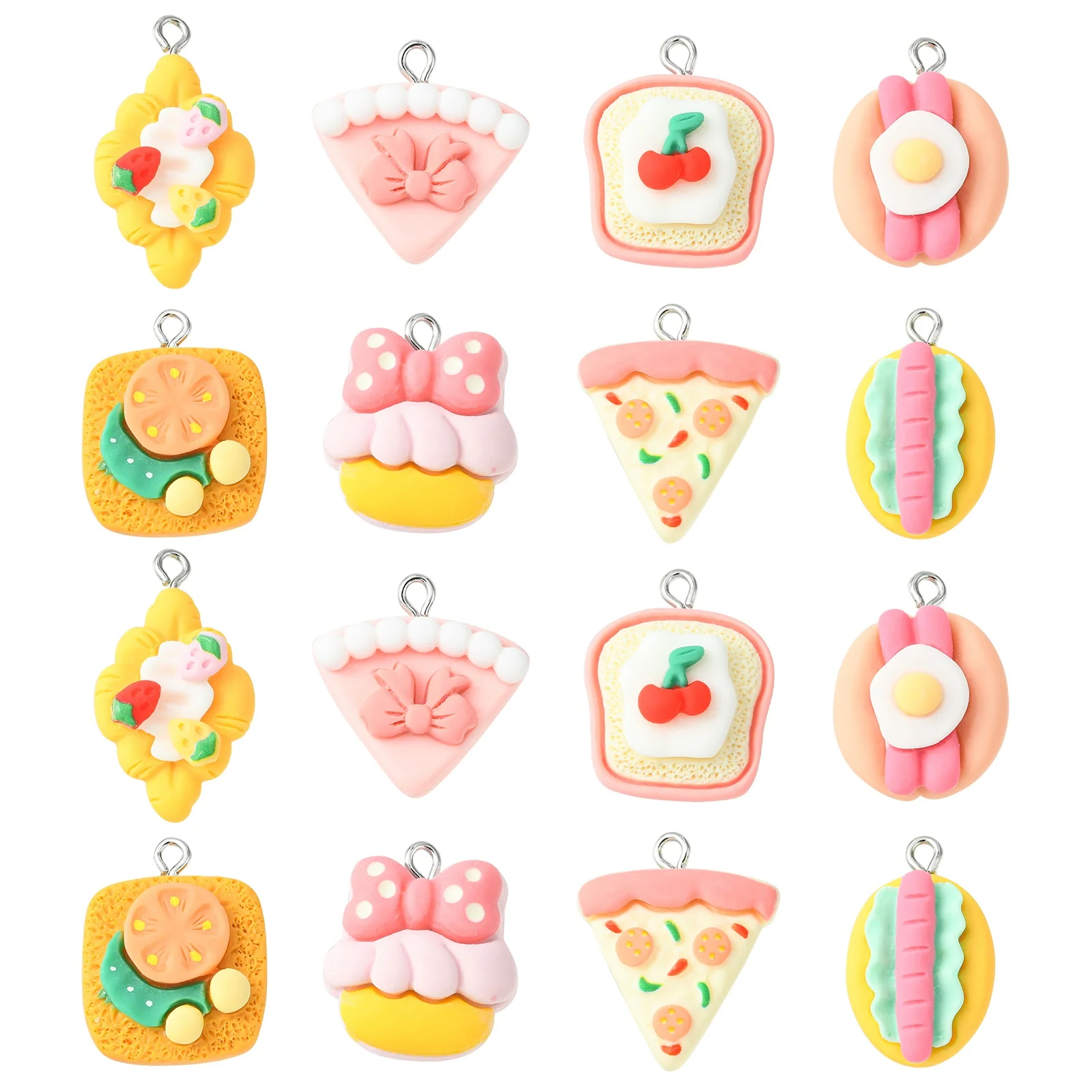 

Pandahall 40Pcs 8 Style Opaque Resin Imitated Food Charms Cake Pizza Croissant Hot Dog Flatback Charms for Jewelry Crafts Making