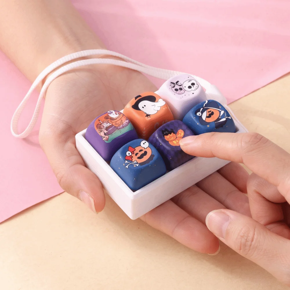 6 Key Fidget Clicker Keychain Cute Shape Creative Design Keyboard Shape Fidget Pressing Mechanism Kawaii Finger Keyboard Pendant