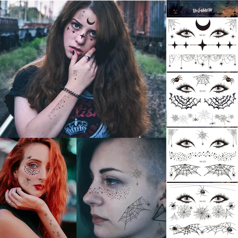 

4Sheets Spider Web Temporary Tattoos for Men Women Realistic Tattoo Stickers for Halloween Party Fake Tattoo Waterproof