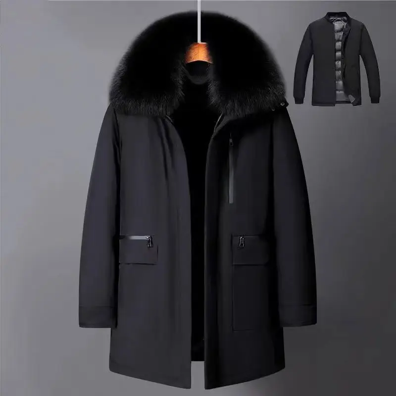 Luxury High Quality Men's Mid-Length Down Jacket Parka Winter Coat Thicken Warm  White Duck Down Plus Size Down Jacket Men Trend