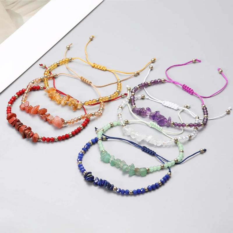Bohemian Crystal Crushed Stone Handmade Bracelet Couple Friendship Fashion Simple Stone Beads Braided Bracelet Jewelry