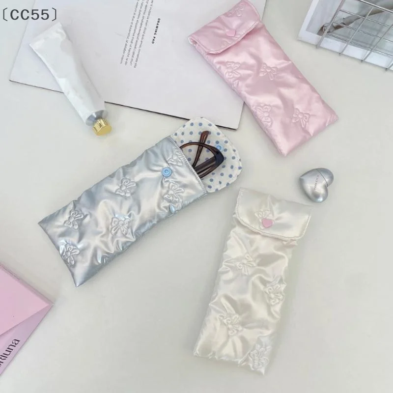 [-CC55] حقيبة نظارة بفيونكة منقوشة على شكل قلب من جلد البولي يوريثان مع فيونكة على شكل قلب أنماط نظارات حافظة على شكل فيونكة ملحقات النظارات