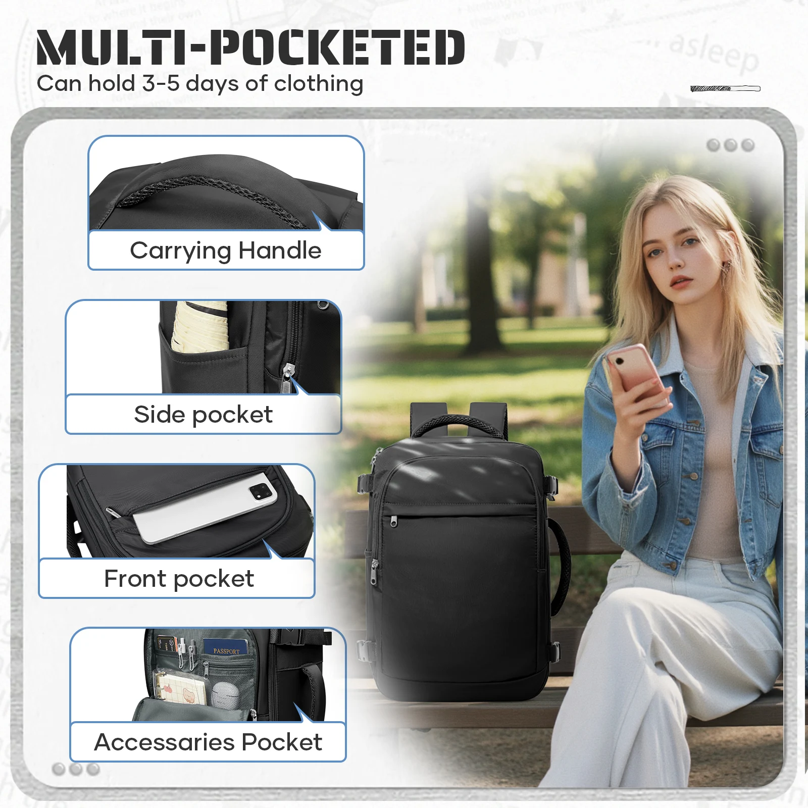 حقيبة ظهر Ryanair Carry on مقاس 40 × 30 × 20 سم حقيبة سفر للكمبيوتر المحمول للأعمال، حقيبة ظهر للسفر للنساء والرجال، حقيبة ظهر مقاومة للماء