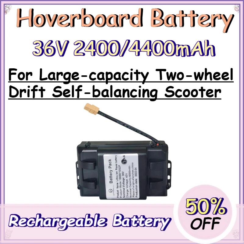 36V 2400/4400mAh Hoverboard Battery for Large-capacity Two-wheel Drift Self-balancing Scooter Replacement Lithium Battery