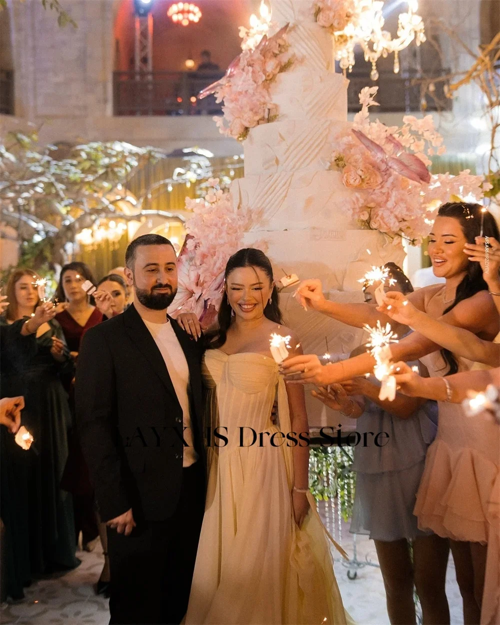 LAYXHS Vestidos de noite elegantes com ombro de fora, linha A, renda até o tornozelo, vestidos de baile personalizados