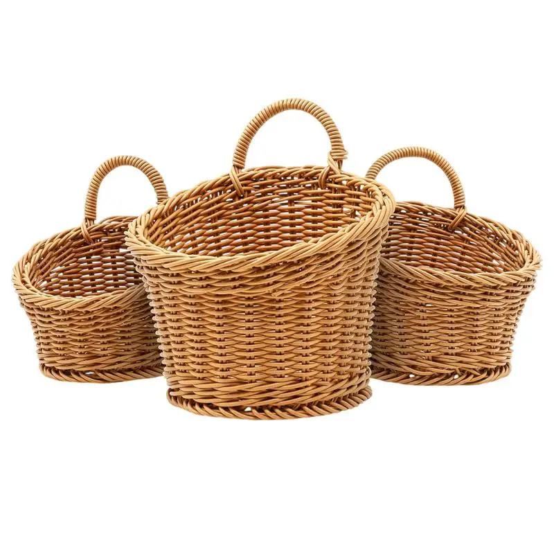 

Woven Storage Basket Portable Wall Hanging Basket Flower Plant Pot Desktop Kitchen Vegetables Storage Basket Household Container