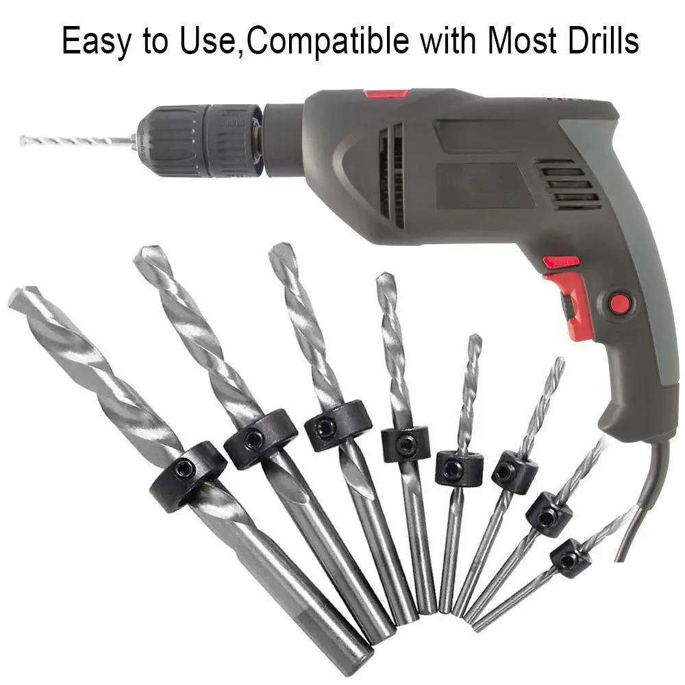 8pc drill bit limit ring 3-16mm Setting circles woodworking screw clamp drill bit adjusting tool with small wrench set image 2