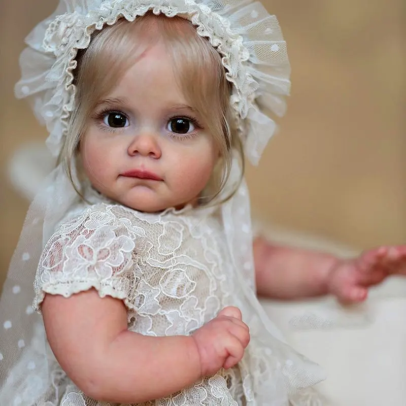 22-inch Vinyl Reborn Girl Doll | Best-Selling Edition, Golden Hair, White Princess Dress, Exquisite Eyes, Realistic Cute face