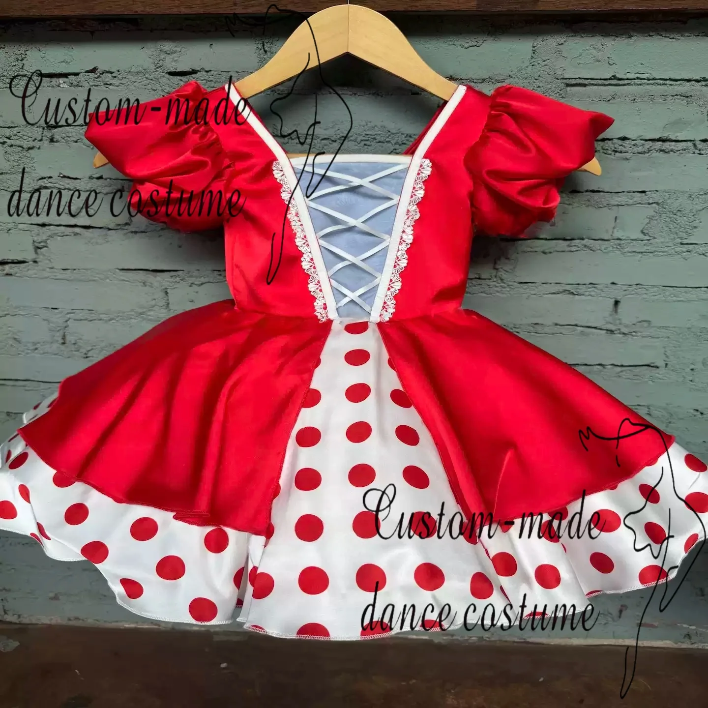 Red cherry radish variation, red and white polka dots, fluffy gauze skirt, ballet performance costume customization