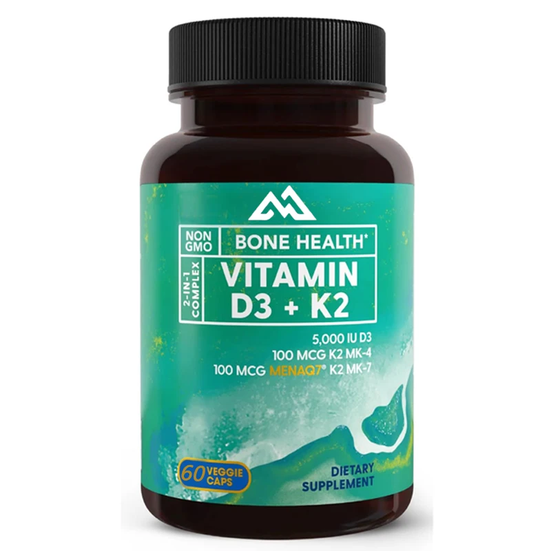 Vitamin D3 K2 60 capsules (5000IU and 200mcg) three in one composite support, suitable for teeth, heart, and immune system