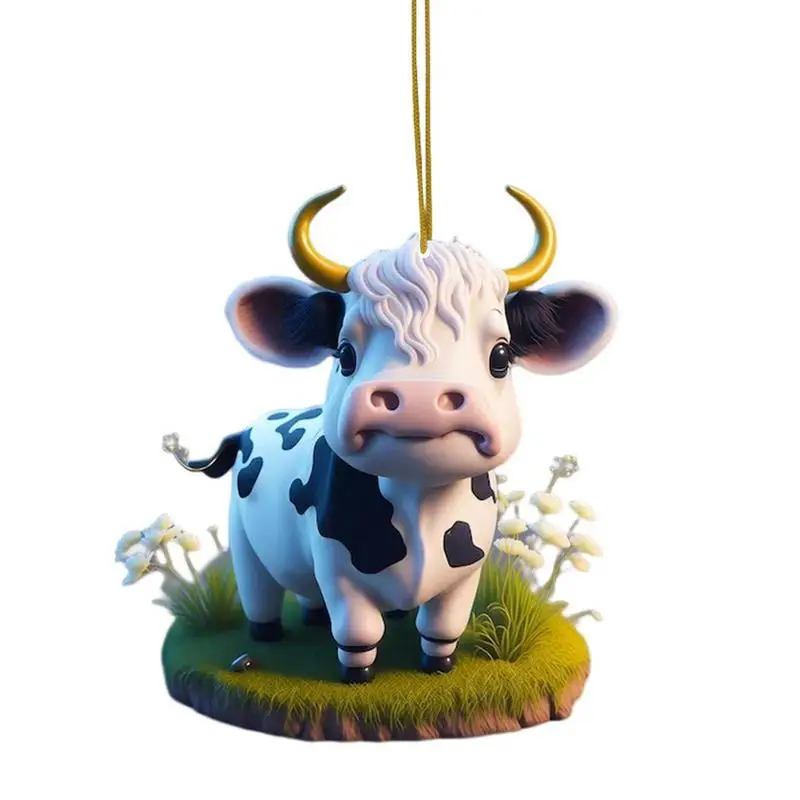 Cow Christmas Tree Pendant 2D Cow Ornament For Christmas Tree Handmade Decoration Supplies For Car Christmas Tree Door Window