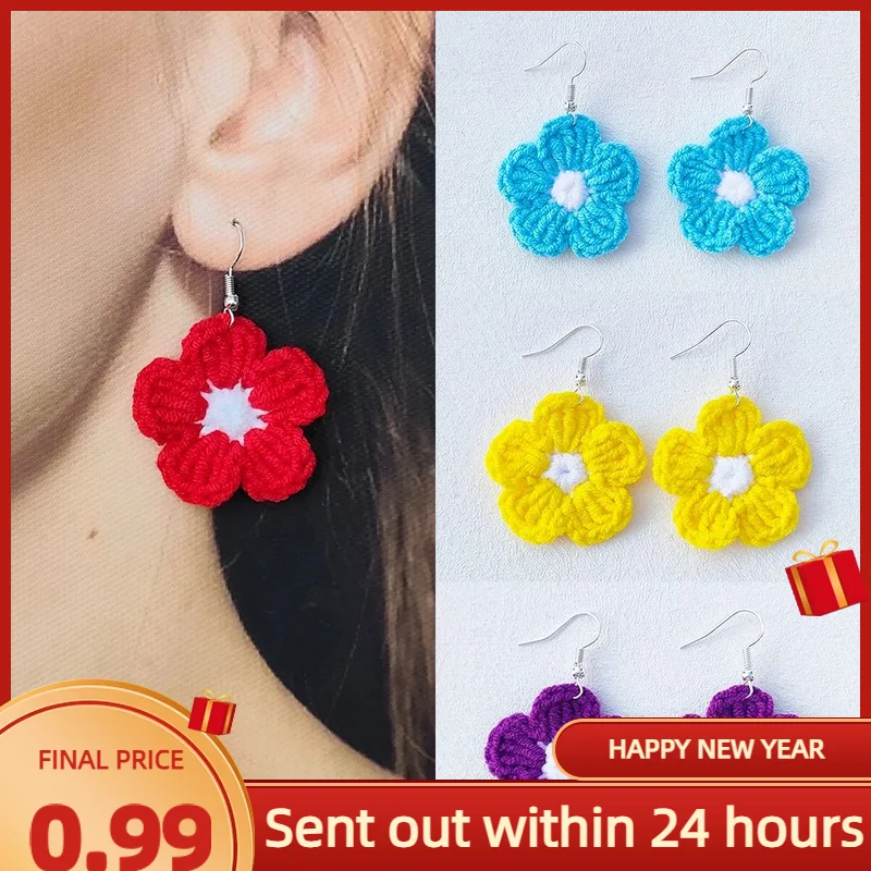 Special offer Women Crochet Fashion Vitality Rainbow Colors Flower Drop Dangle Earring 100% Handmade Party Beach Jewelry