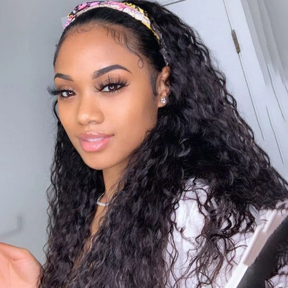 

180% 250% повязка на голову, парик из натуральных волос, вьющиеся человеческие волосы, парики для женщин, парик из натуральных волос, монгольские водные вьющиеся парики из натуральных волос, без клея