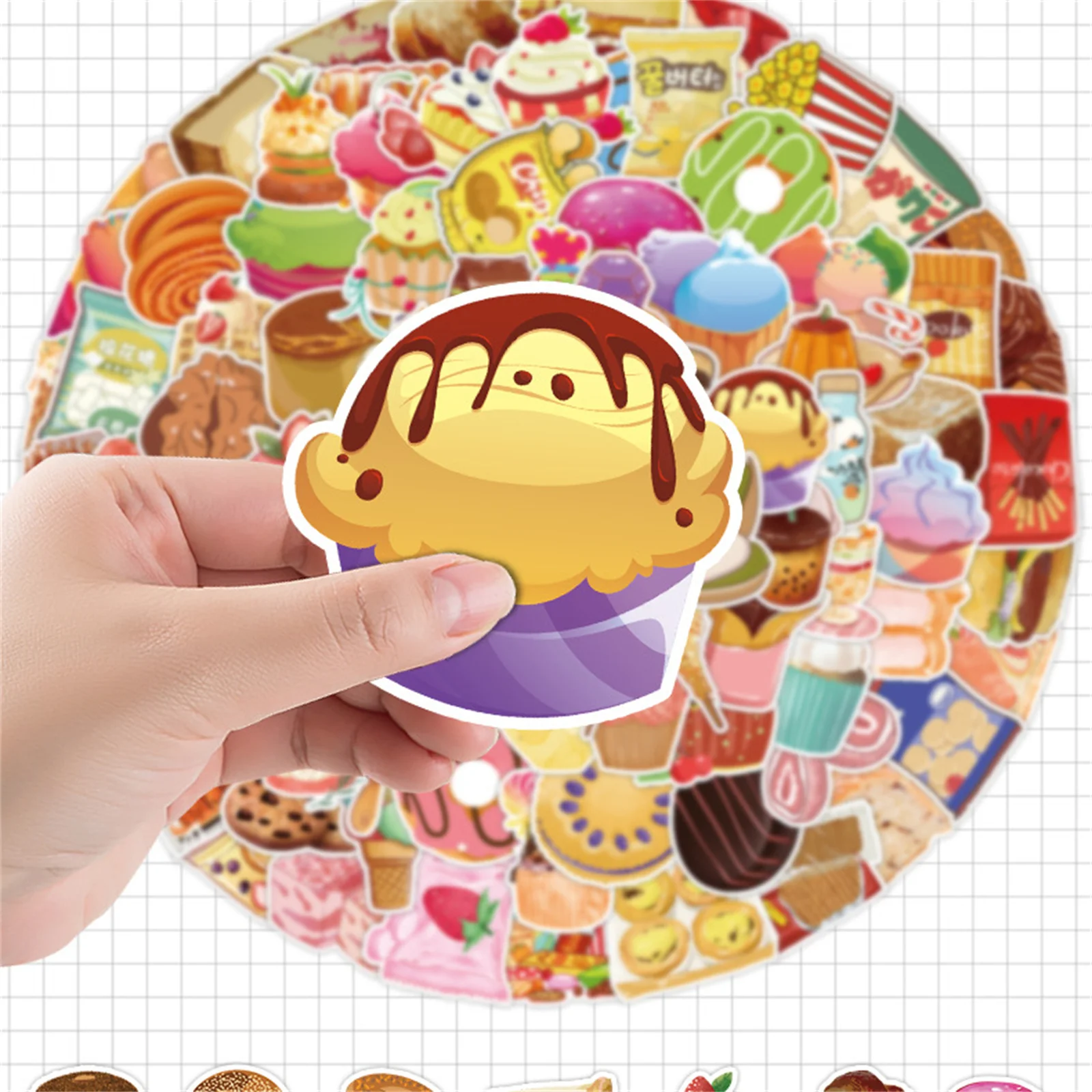

100Pcs Snack Theme Stickers Hand Drawn Design Packaging Decals Stationery Sticker Scrapbooking Stamping Decoration Stickers