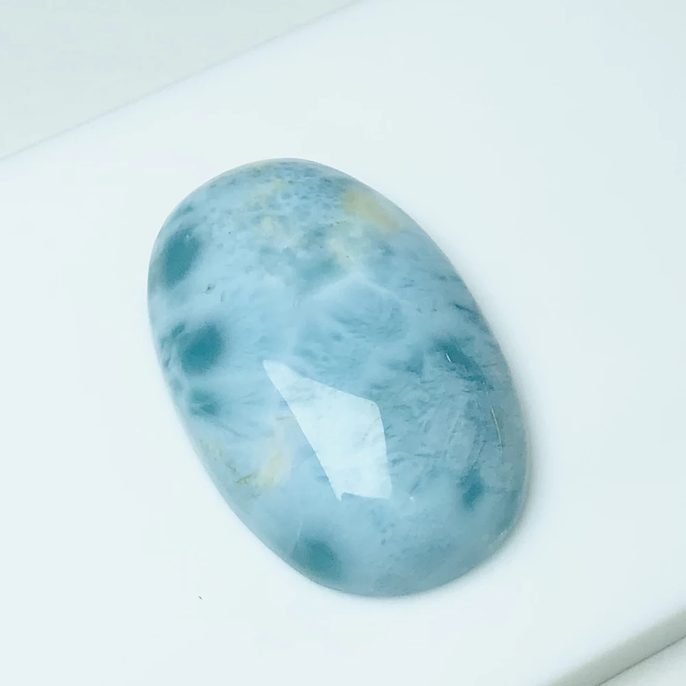 Natural Blue Larimar Pedra Oval, bela cor azul, coleção rara, pura e limpa, 31,5mm * 20mm,8.73g