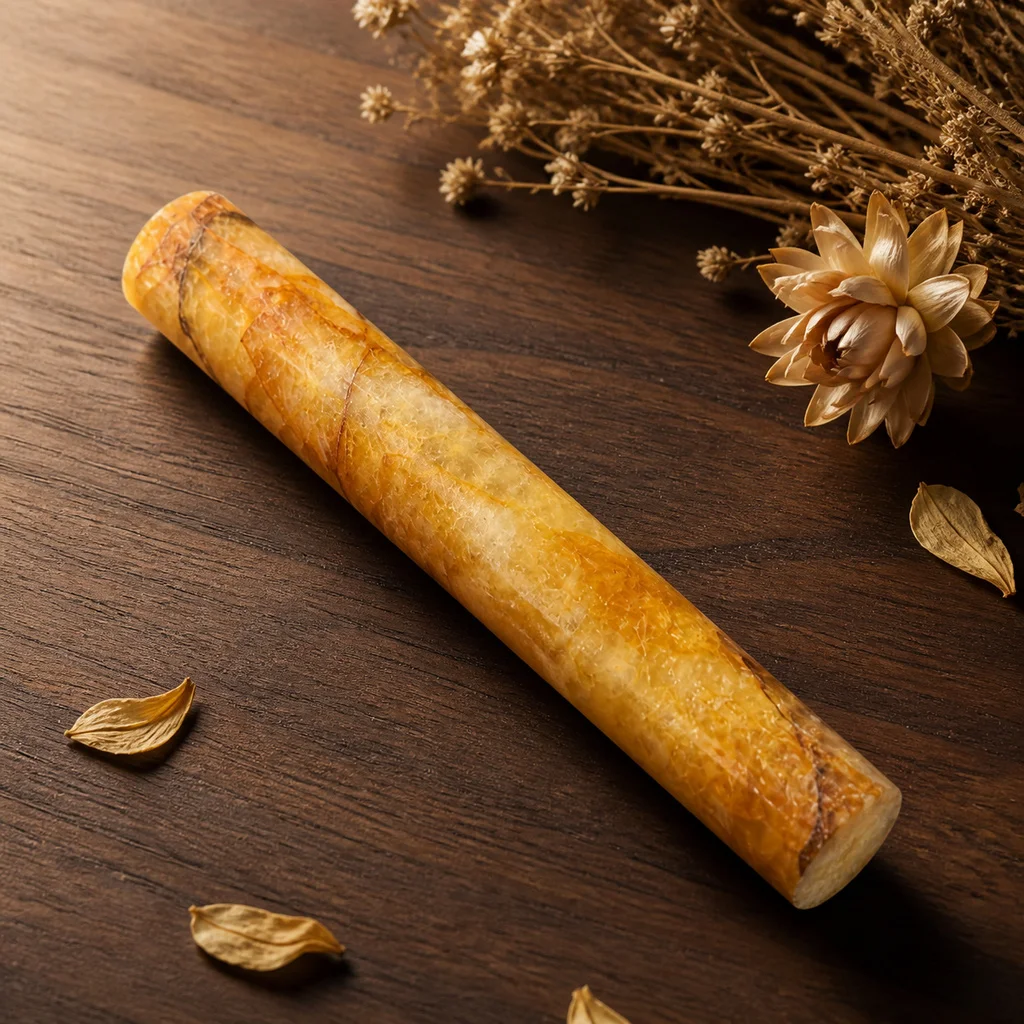 1pc Natural Yellow Hematoid Quartz Cylinder | Approx. 15–20 cm Long | Finely Cut & Polished Crystal Decor