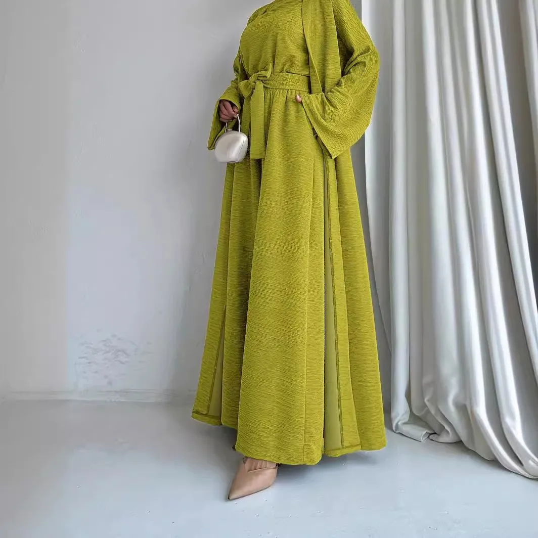 Eid Dubai Abayas Women Turkey Cardigan Muslim Long Robe Sets Islam Two Pieces Set Lace Up Tops Jumpsuit Suit Female Morocco