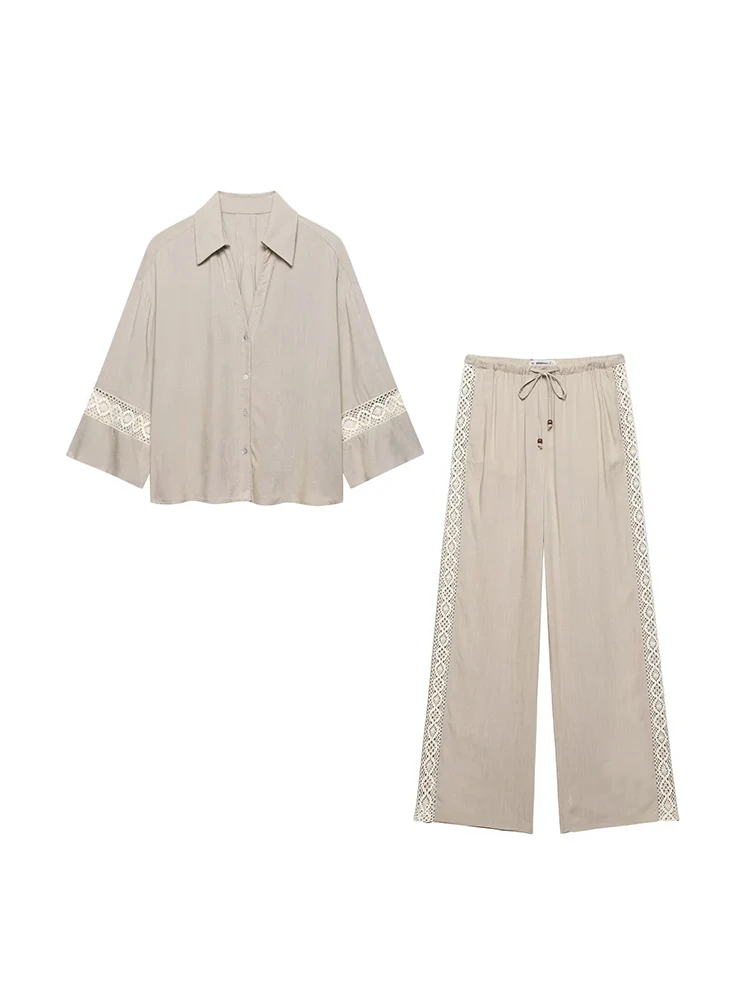 

KUCLUT Women Fashion 2 Piece Set Khaki Single Breasted Shirts & Vintage Elastic Waist Trousers Feamle Chic Lady Pants Sets