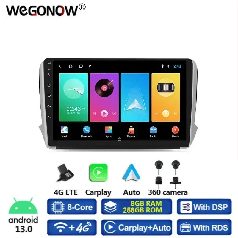

IPS 9 "DSP 360 камера 8 ГБ + 256 ГБ Android 13.0 автомобильный DVD-плеер GPS WIFI Bluetooth RDS радио для Peugeot 2008 208 серии 2014-2018