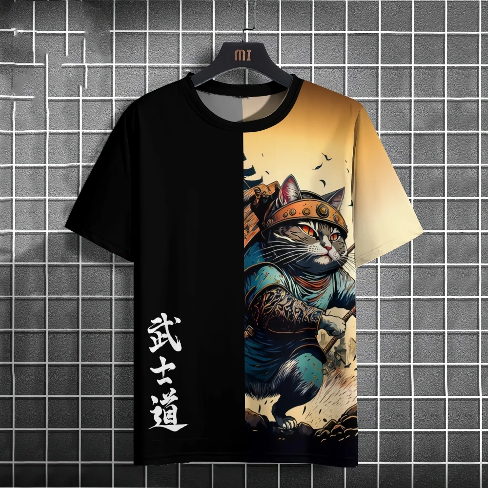 Unisex 2024 T Shirt Men Women Japanese Samurai Cat 3D Printed T Shirts for Casual Fashion Funny Shirt Top Tee Men Clothing