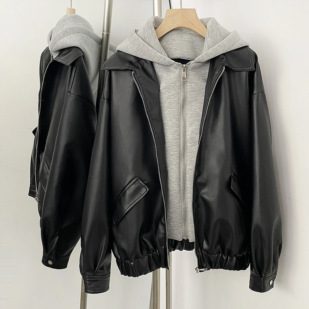 

Женская кожаная куртка OFTBUY из искусственной кожи, в стиле Y2K, новая коллекция 2026 года, популярное корейское пальто с капюшоном