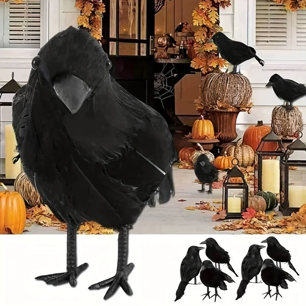 6pcs Artificial Crow Outdoor Table Decoration, Black Artificial Bird, Black Crow Indoor Decor, Halloween Crow Ornament