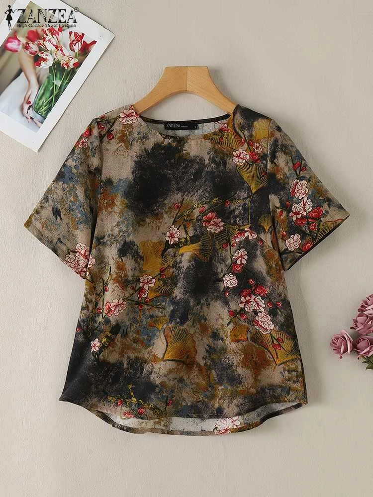 Bohemian Floral Printed Blouse Summer Women Tops 2024 ZANZEA Fashion Short Sleeve Holiday Shirt Casual Loose Blusas Mujer Femme