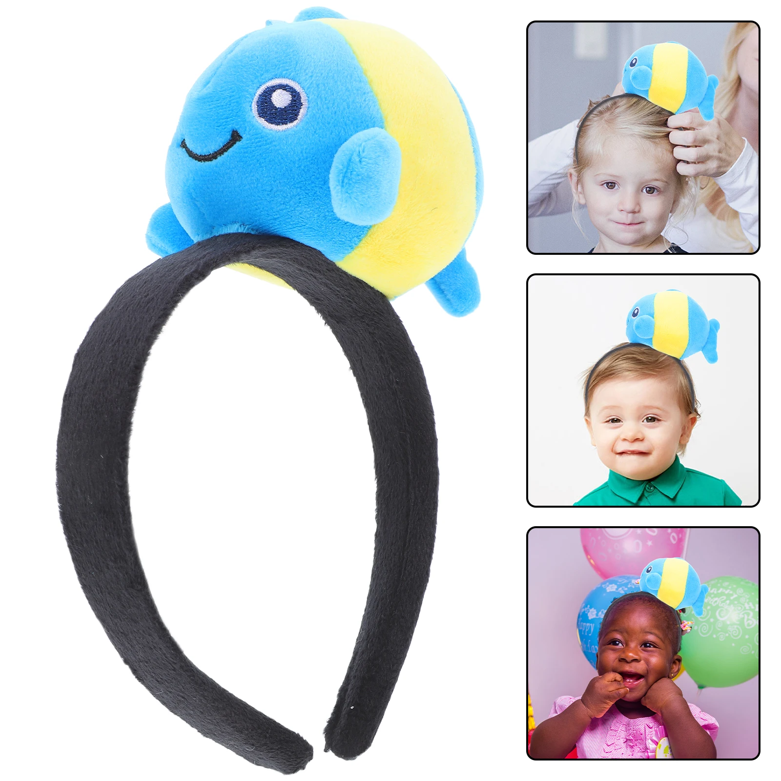 

Clown Fish Headband Sky Blue Plastic Animal Headwear Kids Beach Accessories Elastic Cartoon Design Sea Animals Hair Clips