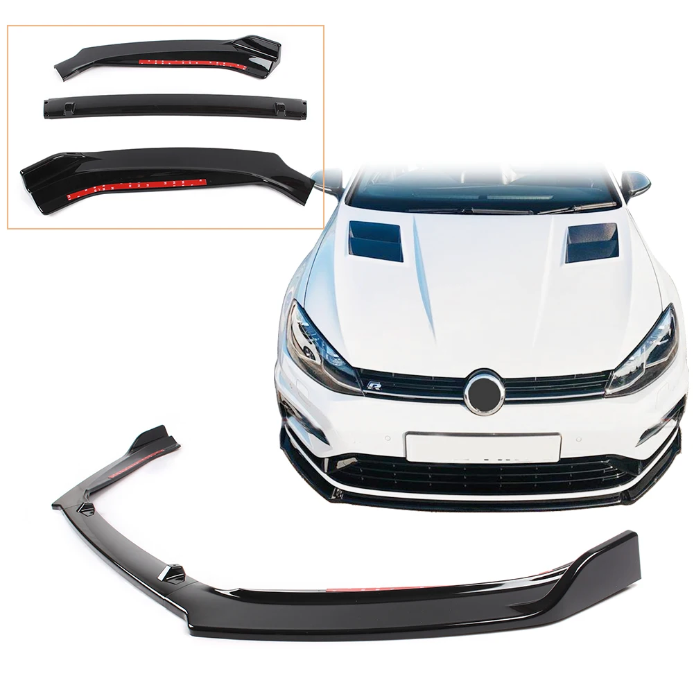 Front Bumper Lip Spoiler For Volkswagen Golf 7.5 7 2014 2015 2016 2017 ABS Plastic Glossy Black Auto Car Accessories MK7 MK7.5