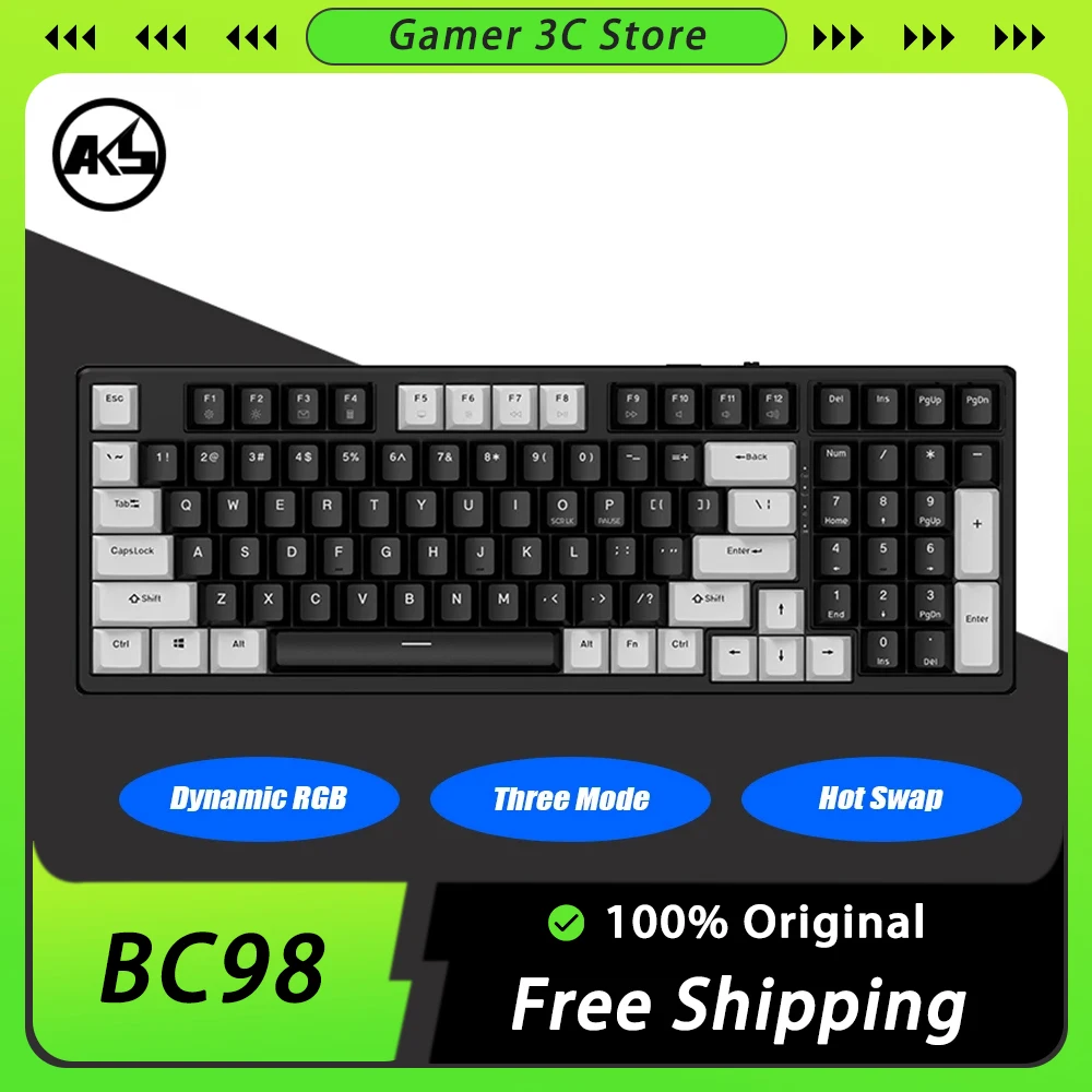 

AKOS BC98 Wireless Mechanical Keyboard Three Mode Dynamic Hot Swap RGB Gaming Keyboard 98 Keys Gasket Pc Gamer Accessories Mac