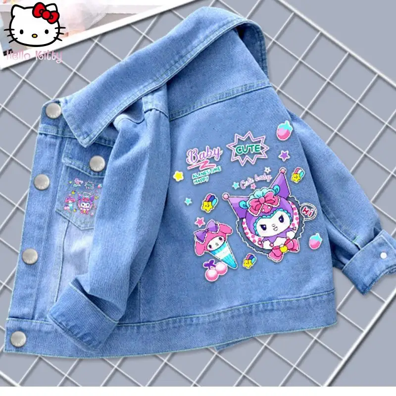 

Hello Kitty Children New Cartoon Denim Coats Sanrio Autumn Kuromi Girls Anime Kawaii Jean Outerwear Fashion Casual Sweet Jackets