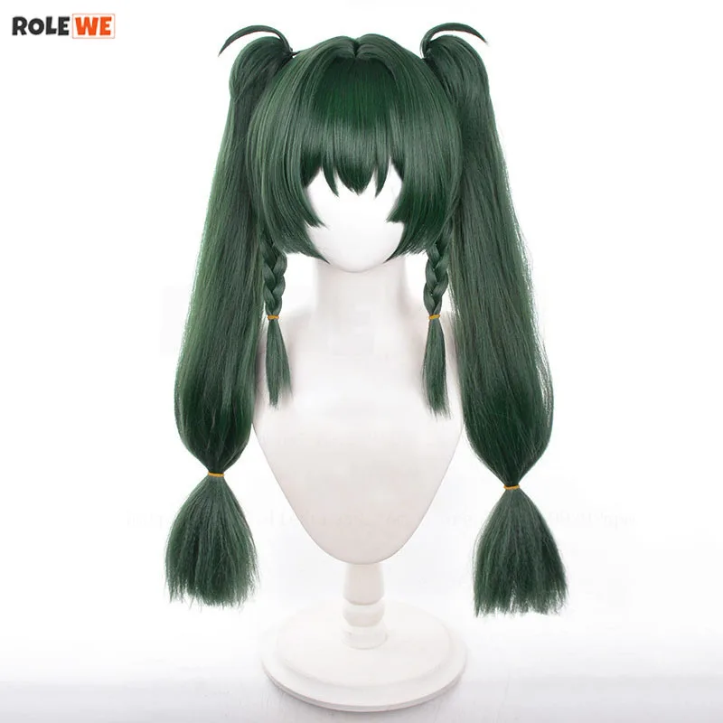 Qingyi Cosplay Wig Game ZZZ Dark Green With Double Ponytails Wig Heat Resistant Synthetic Hair Anime Party Wigs + Wig Cap