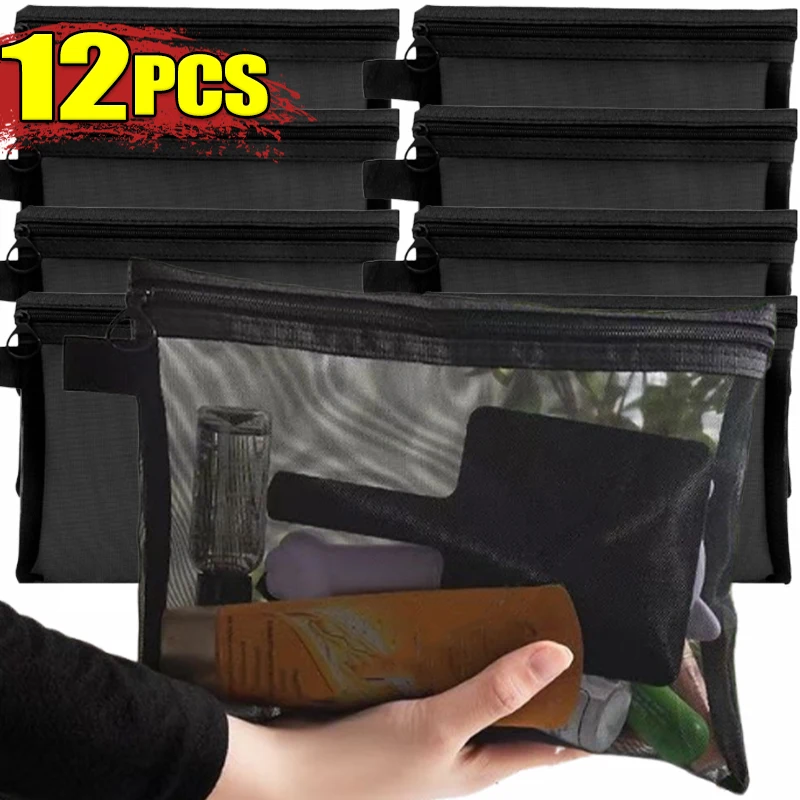 

Black Makeup Tote Bag Portable Zipper Mesh Storage Bag Large Capacity Outdoor Travel Tote Cosmetic Bags Washing Storage Pouch